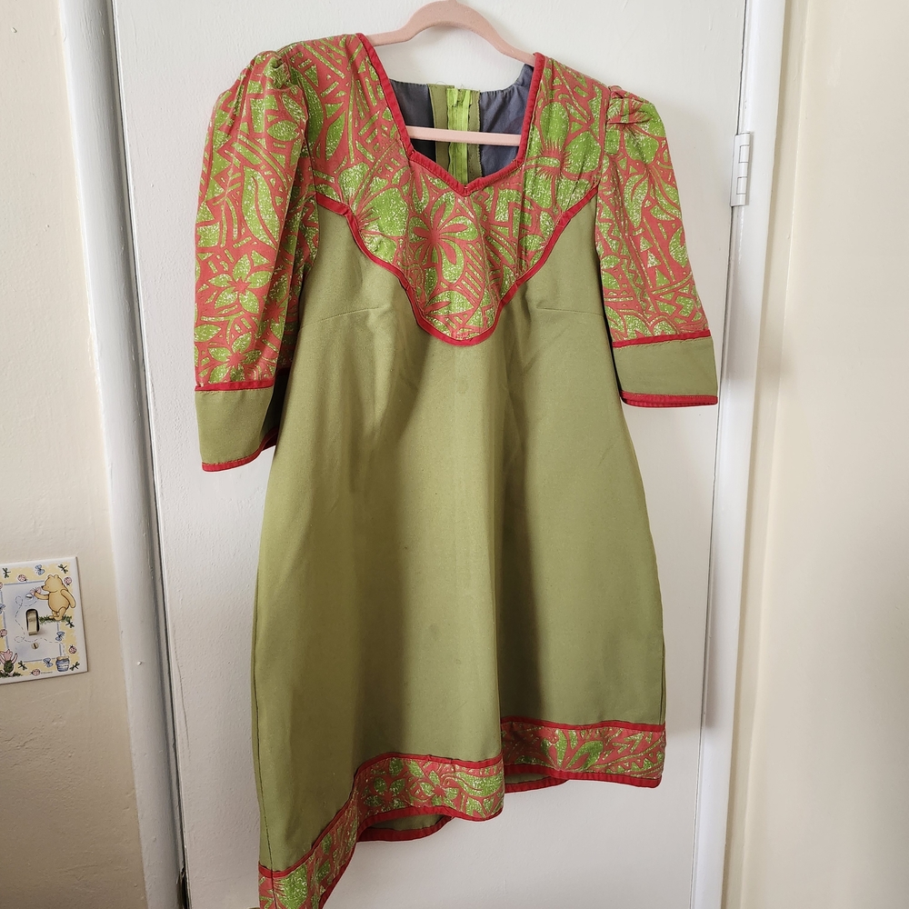 Handmade Green and Red Embroidered Mini Dress - Picture 6 of 13